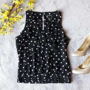 WHBM Sheer Black & White Polka Dot Ruffle Blouse